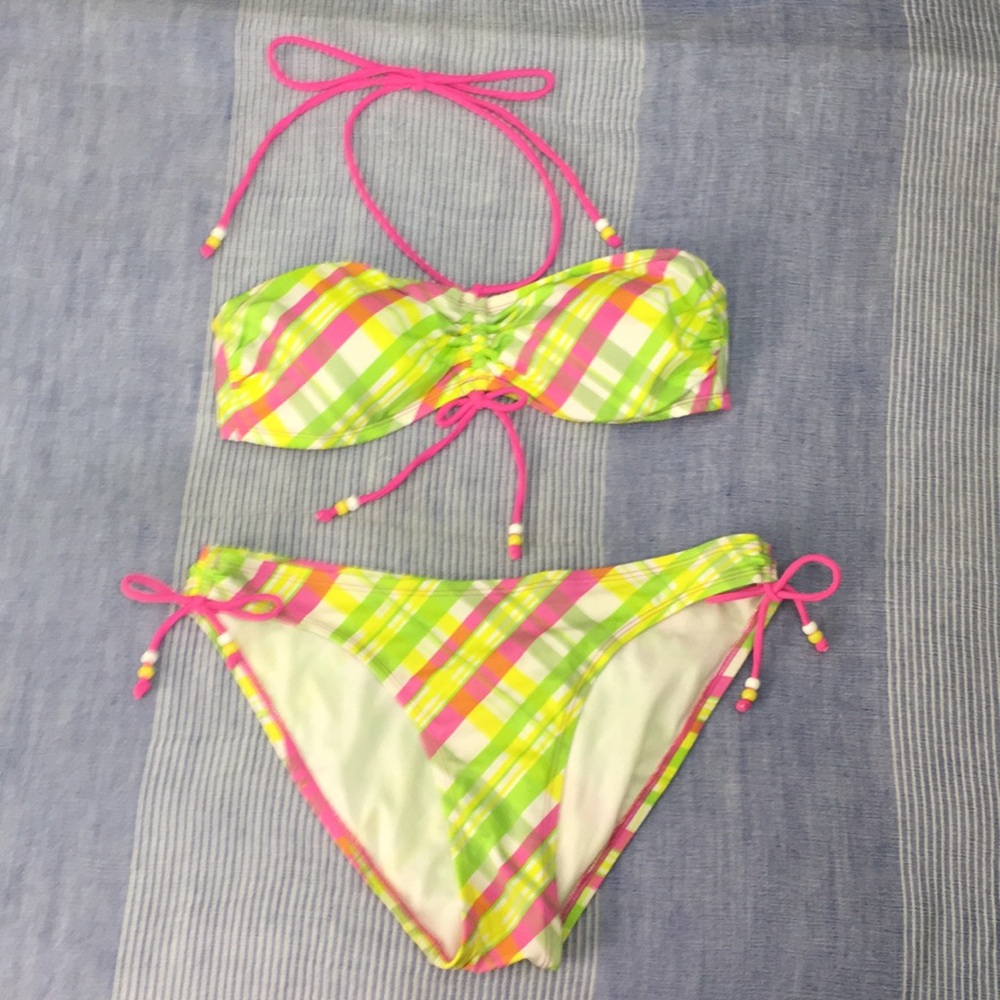 Colourful Plaid Bandeau Bikini  Size XL